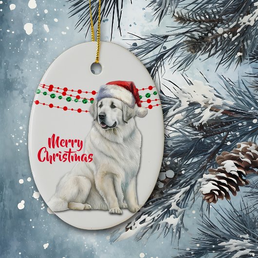 Große Pyrenäen Hunde Weihnachtsmannmütze Holiday B Keramik Ornament