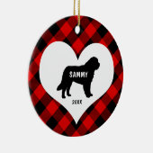 Große Pyrenäen Hundebezeichnung + Datum Rot Karier Keramik Ornament (Rechts)