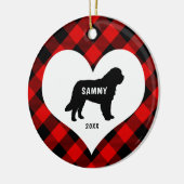 Große Pyrenäen Hundebezeichnung + Datum Rot Karier Keramik Ornament (Links)