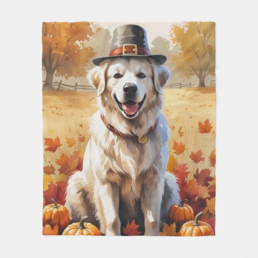 Große Pyrenäen im Herbst belebt Erntedank Kunst Fleecedecke (Vorderseite)