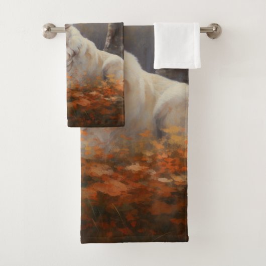 Große Pyrenäen im Herbst Leaves Fall Inspiriert Badhandtuch Set (Insitu)