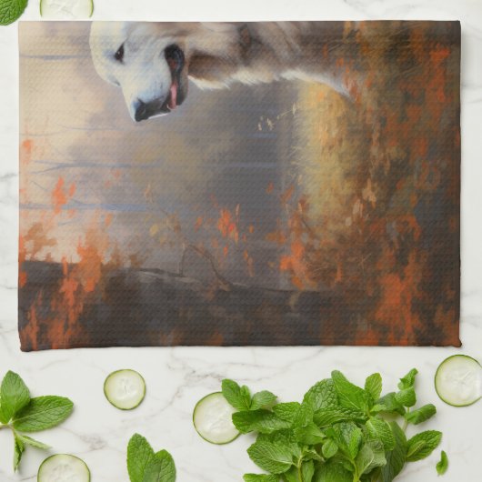 Große Pyrenäen im Herbst Leaves Fall Inspiriert Geschirrtuch (Gefaltet)