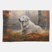 Große Pyrenäen im Herbst Leaves Fall Inspiriert Geschirrtuch (Horizontal)