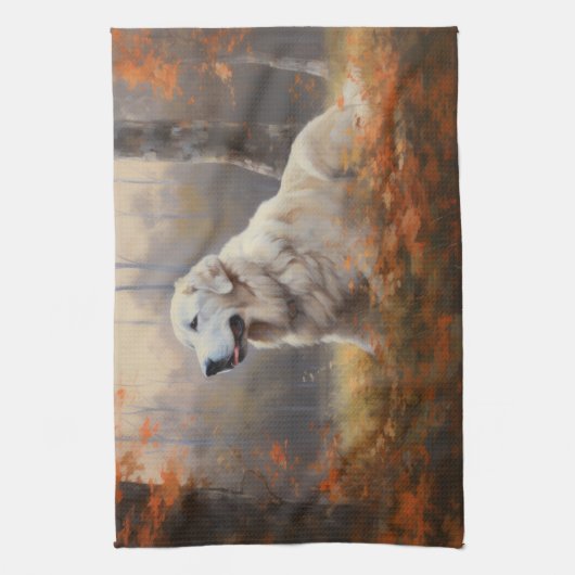 Große Pyrenäen im Herbst Leaves Fall Inspiriert Geschirrtuch (Vertikal)