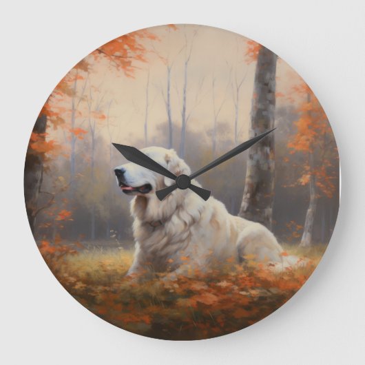 Große Pyrenäen im Herbst Leaves Fall Inspiriert Große Wanduhr (Vorderseite)