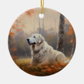Große Pyrenäen im Herbst Leaves Fall Inspiriert Keramik Ornament (Vorne)