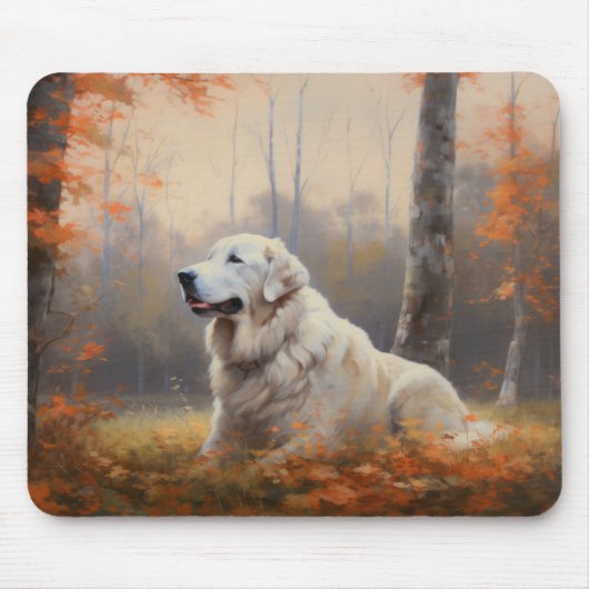 Große Pyrenäen im Herbst Leaves Fall Inspiriert Mousepad (Vorne)