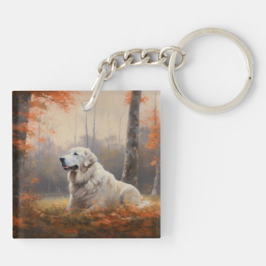 Große Pyrenäen im Herbst Leaves Fall Inspiriert Schlüsselanhänger (Rückseite)