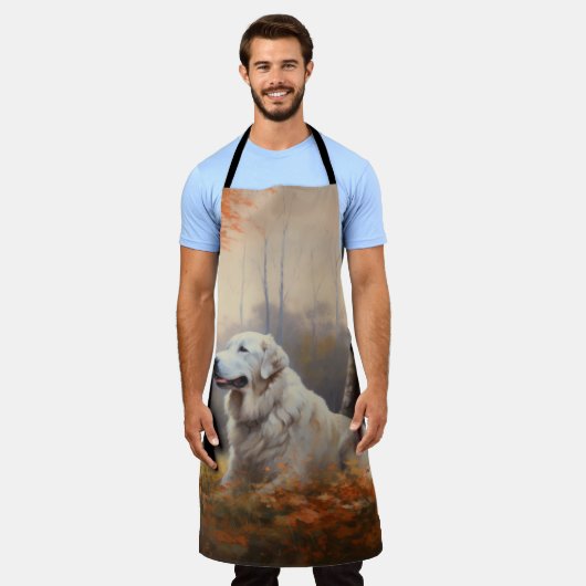 Große Pyrenäen im Herbst Leaves Fall Inspiriert Schürze (Getragen)