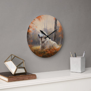 Große Pyrenäen im Herbst Leaves Fall Inspiriert Wanduhr