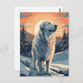 Große Pyrenäen im Schneewald bei Sonnenuntergang Postkarte (Vorne/Hinten)