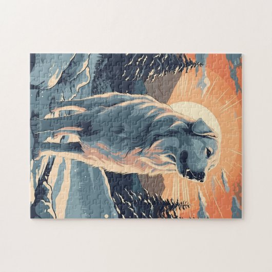 Große Pyrenäen im Schneewald bei Sonnenuntergang Puzzle (Horizontal)