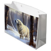 Große Pyrenäen lassen es Weihnachten erahnen Geschenktüte (Rückseite Schrägansicht)