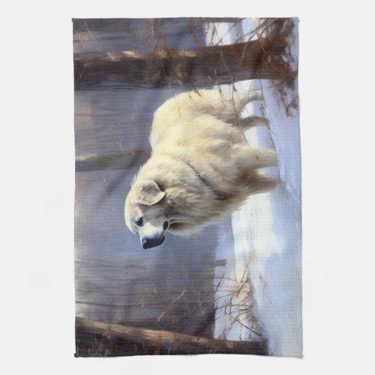 Große Pyrenäen lassen es Weihnachten erahnen Geschirrtuch (Vertikal)