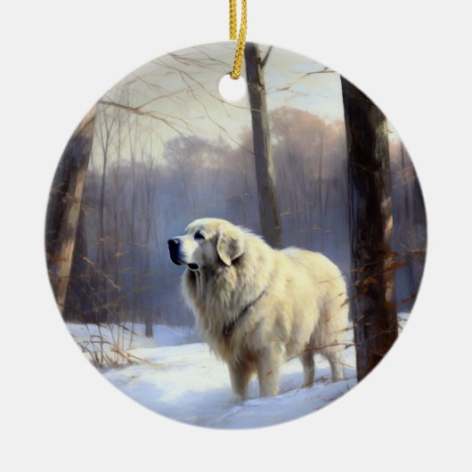 Große Pyrenäen lassen es Weihnachten erahnen Keramik Ornament (Vorne)