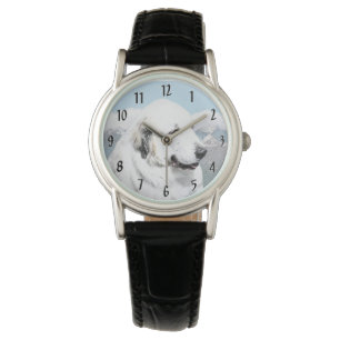 Große Pyrenäen Malerei - Original Hunde Kunst Armbanduhr