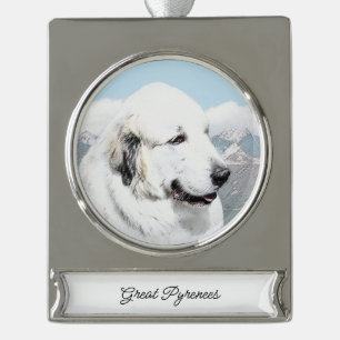 Große Pyrenäen Malerei - Original Hunde Kunst Banner-Ornament Silber