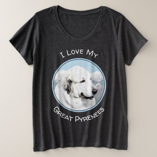 Große Pyrenäen Malerei - Original Hunde Kunst Größe T-Shirt (Design vorne)