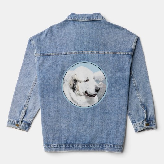 Große Pyrenäen Malerei - Original Hunde Kunst Jeansjacke (Rückseite)