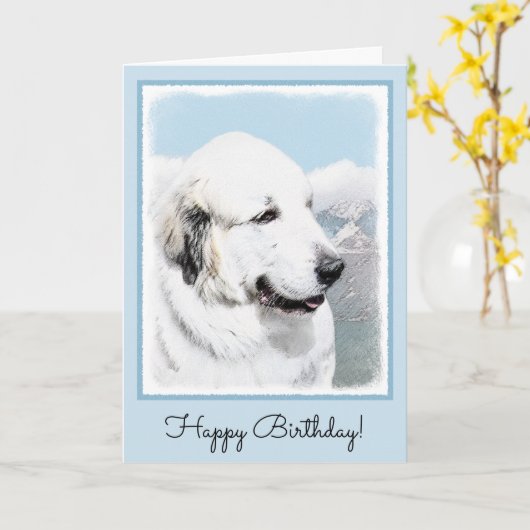 Große Pyrenäen Malerei - Original Hunde Kunst Karte (Gelbe Blume)