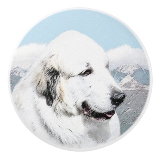 Große Pyrenäen Malerei - Original Hunde Kunst Keramikknauf (Vorderseite)