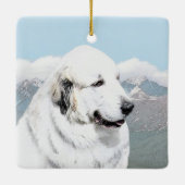 Große Pyrenäen Malerei - Original Hunde Kunst Keramikornament (Rückseite)