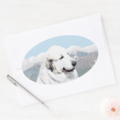 Große Pyrenäen Malerei - Original Hunde Kunst Ovaler Aufkleber (Umschlag)