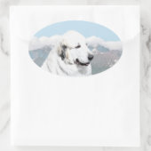Große Pyrenäen Malerei - Original Hunde Kunst Ovaler Aufkleber (Tasche)