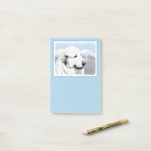Große Pyrenäen Malerei - Original Hunde Kunst Post-it Klebezettel (Auf Schreibtisch)