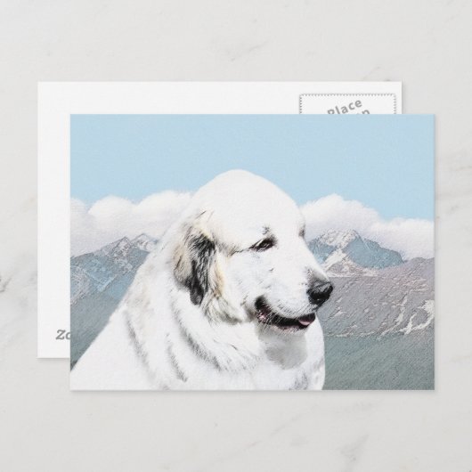 Große Pyrenäen Malerei - Original Hunde Kunst Postkarte (Vorne/Hinten)