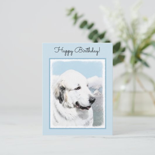 Große Pyrenäen Malerei - Original Hunde Kunst Postkarte (Stehend Vorderseite)
