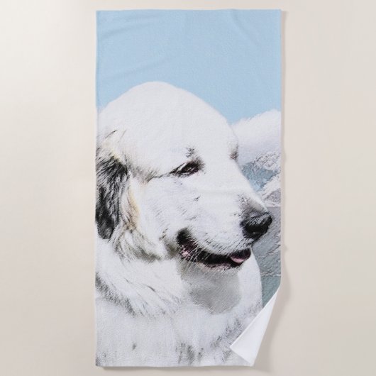 Große Pyrenäen Malerei - Original Hunde Kunst Strandtuch (Vorderseite)