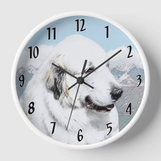 Große Pyrenäen Malerei - Original Hunde Kunst Uhr (Vorderseite)
