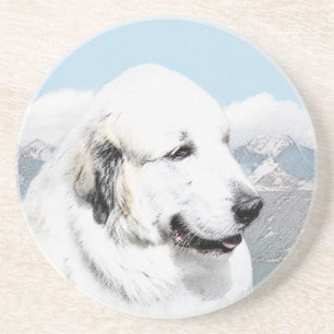 Große Pyrenäen Malerei - Original Hunde Kunst Untersetzer