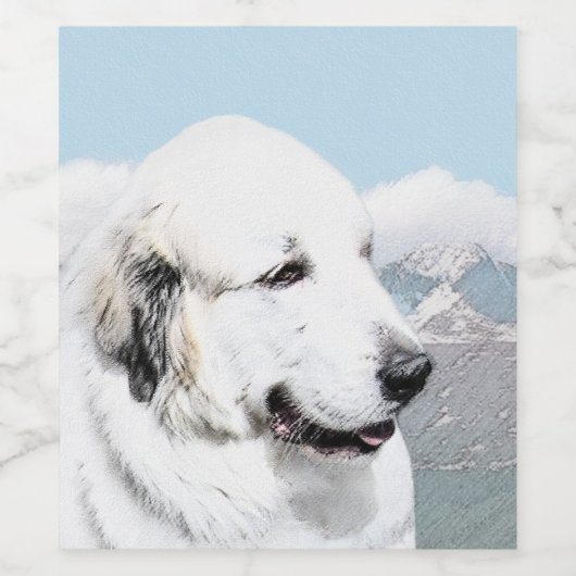 Große Pyrenäen Malerei - Original Hunde Kunst Weinetikett (Einzelnes Label)