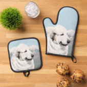 Große Pyrenäen Malerei White Original Hunde Kunst Ofenhandschuh & Topflappen-Set (Oben Unten)