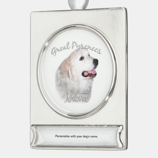 Große Pyrenäen Mama 2 Banner-Ornament Silber (Links)