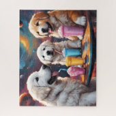 Große Pyrenäen Mama und Welpen mit Milchshakes Puzzle (Vertikal)