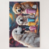 Große Pyrenäen Mama und Welpen mit Milchshakes Puzzle (Vertikal)