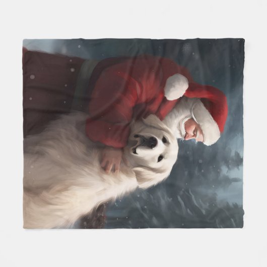 Große Pyrenäen mit dem Weihnachtsmann Weihnachten Fleecedecke (Vorderseite (Horizontal))