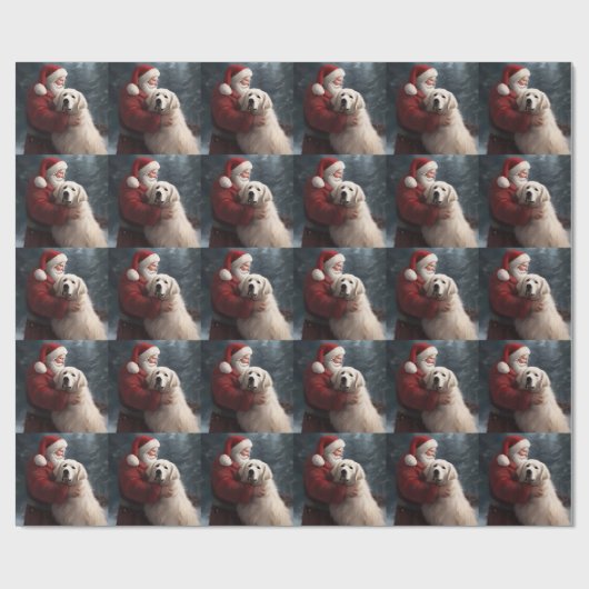 Große Pyrenäen mit dem Weihnachtsmann Weihnachten Geschenkpapier (Flach)
