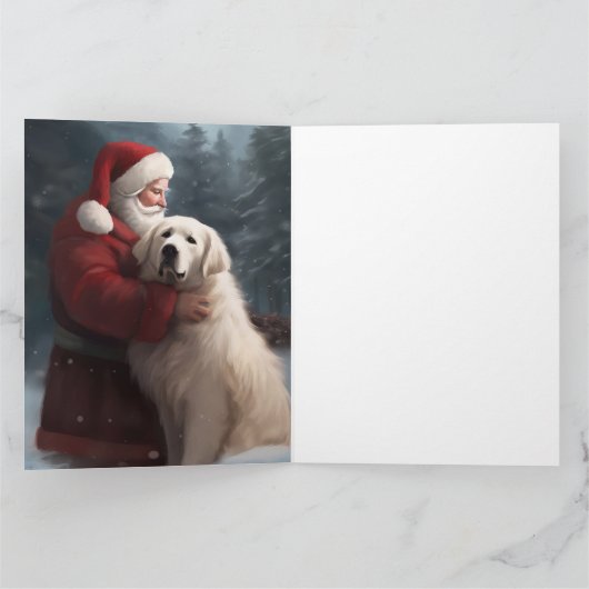 Große Pyrenäen mit dem Weihnachtsmann Weihnachten Karte (Innenseite)