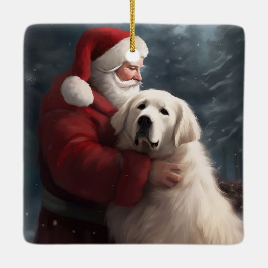 Große Pyrenäen mit dem Weihnachtsmann Weihnachten Keramikornament (Rückseite)