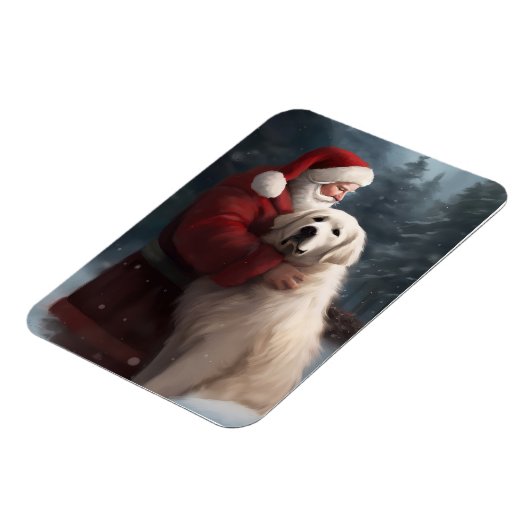 Große Pyrenäen mit dem Weihnachtsmann Weihnachten Magnet (Linke Seite)