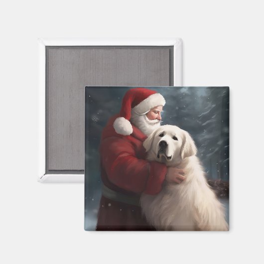 Große Pyrenäen mit dem Weihnachtsmann Weihnachten Magnet (Vorderseite/Rückseite)