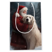 Große Pyrenäen mit dem Weihnachtsmann Weihnachten Mittlere Geschenktüte (Vorderseite)