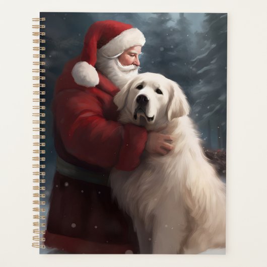 Große Pyrenäen mit dem Weihnachtsmann Weihnachten Planer (Vorderseite)