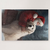 Große Pyrenäen mit dem Weihnachtsmann Weihnachten Puzzle (Horizontal)