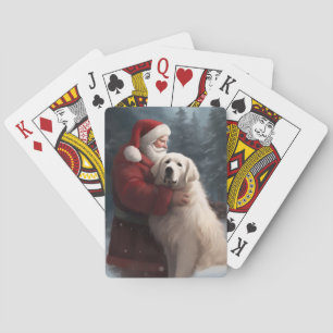 Große Pyrenäen mit dem Weihnachtsmann Weihnachten Spielkarten