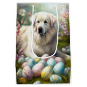 Große Pyrenäen mit Ostereiern Mittlere Geschenktüte (Rückseite)